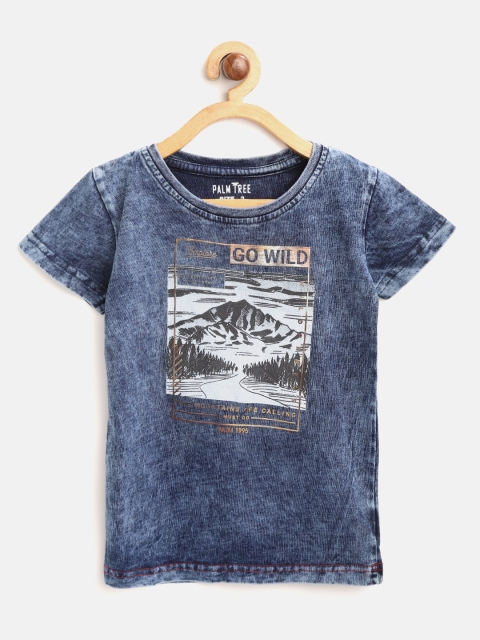 

Palm Tree Boys Navy Blue Printed Round Neck Chambray T-shirt