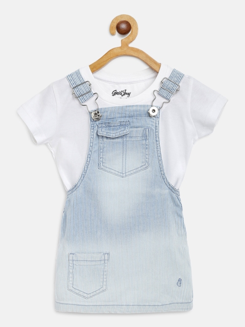 

Gini and Jony Infant Girls Blue & White Striped Faded Cotton Pinafore Dress with T-shirt
