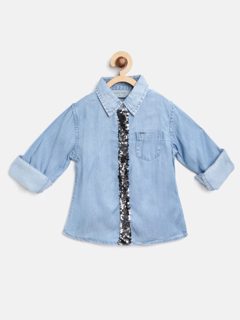 

Gini and Jony Girls Blue Regular Fit Chambray Casual Shirt with Sequinned Detail