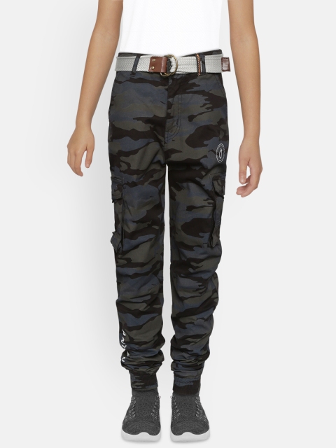 

Gini and Jony Boys Olive Green & Black Jogger Fit Camouflage Print Cargos with Belt