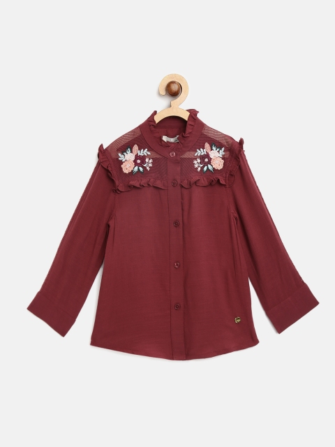 

Gini and Jony Girls Maroon Regular Fit Solid Casual Shirt with Embroidered Detail