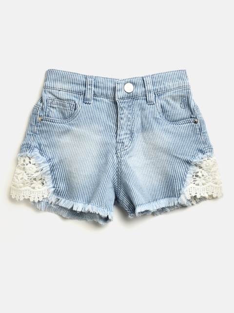 

Gini and Jony Girls Blue Striped Regular Fit Chambray Shorts with Mesh Inserts