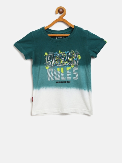 

Gini and Jony Boys Teal Green & White Printed & Dyed Round Neck T-shirt