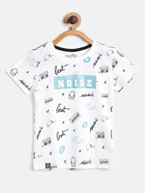 

Palm Tree Boys White & Blue Printed Round Neck T-shirt