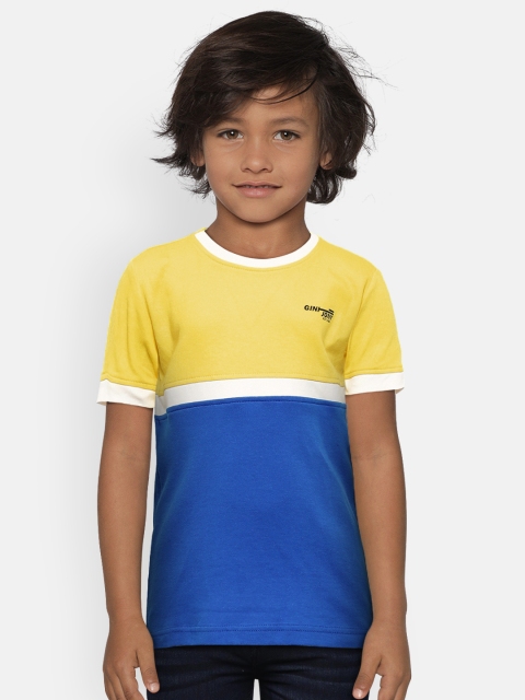 

Gini and Jony Boys Yellow & Blue Colourblocked Round Neck T-shirt