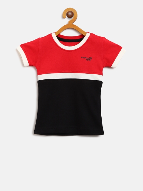 

Gini and Jony Boys Red & Black Colourblocked Round Neck T-shirt