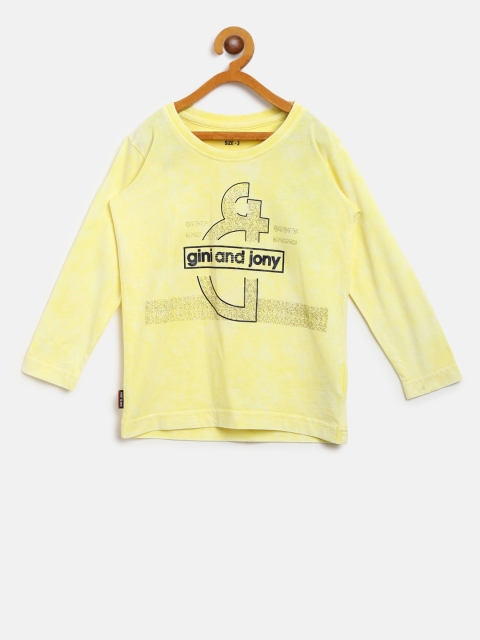 

Gini and Jony Boys Yellow Printed Round Neck T-shirt