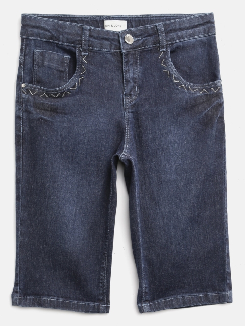 

Gini and Jony Girls Navy Blue Washed Regular Fit Denim Capris