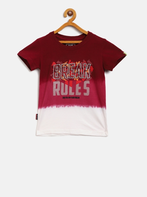 

Gini and Jony Boys Burgundy & White Printed & Dyed Round Neck T-shirt