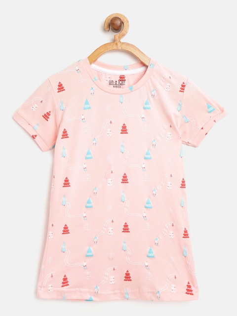 

Gini and Jony Girls Pink & Red Printed Round Neck T-shirt