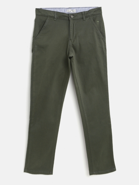 

Palm Tree Boys Olive Green Slim Fit Solid Chinos