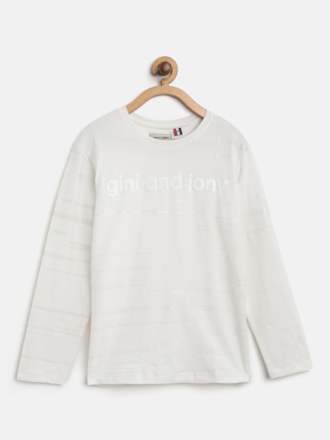 

Gini and Jony Boys White Striped Round Neck T-shirt
