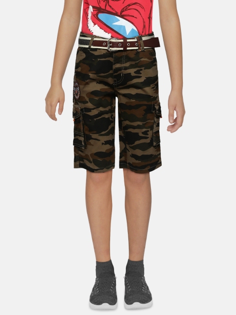 

Gini and Jony Boys Olive Green Camouflage Printed Classic Fit Cargo Shorts