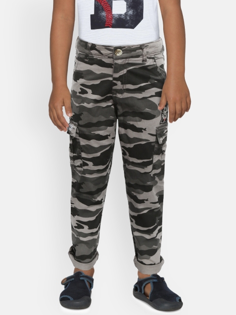 

Palm Tree Boys Grey & Black Regular Fit Camouflage Print Cargos