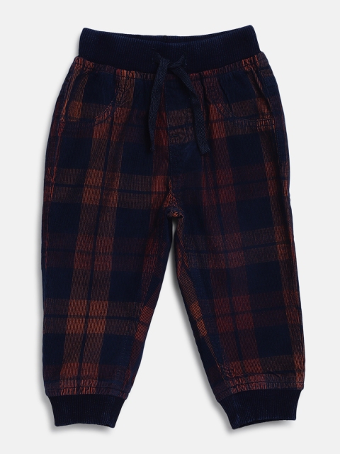 

Gini and Jony Boys Navy & Orange Regular Fit Checked Corduroy Joggers, Navy blue