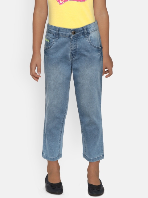 

Gini and Jony Girls Blue Solid Light Fade Regular Fit Denim Capris