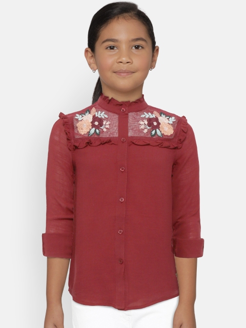 

Gini and Jony Girls Maroon Regular Fit Solid Casual Shirt with Embroidered Detail