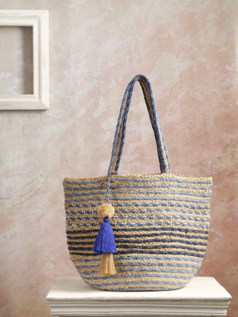 

ALII AND ALIIZEY Beige & Blue Striped Tote Bag