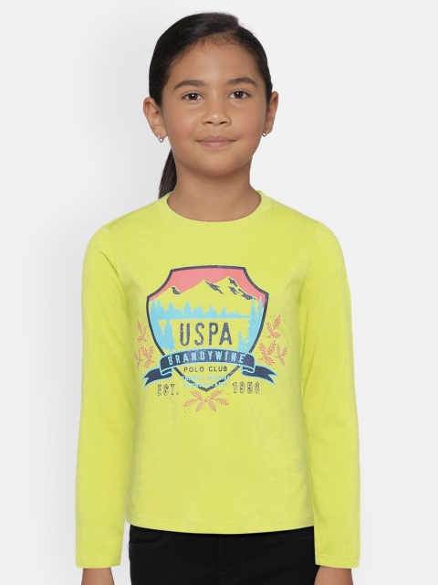 

U.S. Polo Assn. Kids Girls Fluorescent Green Printed Polo Collar T-shirt