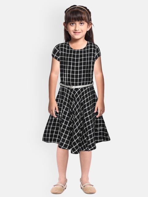 

U.S. Polo Assn. Kids Girls Black & White Checked Fit and Flare Dress