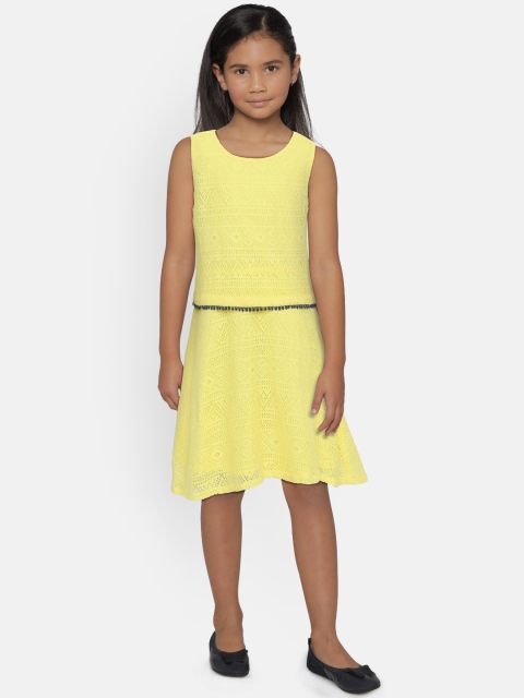 

U.S. Polo Assn. Kids Girls Self Design Yellow A-Line Dress