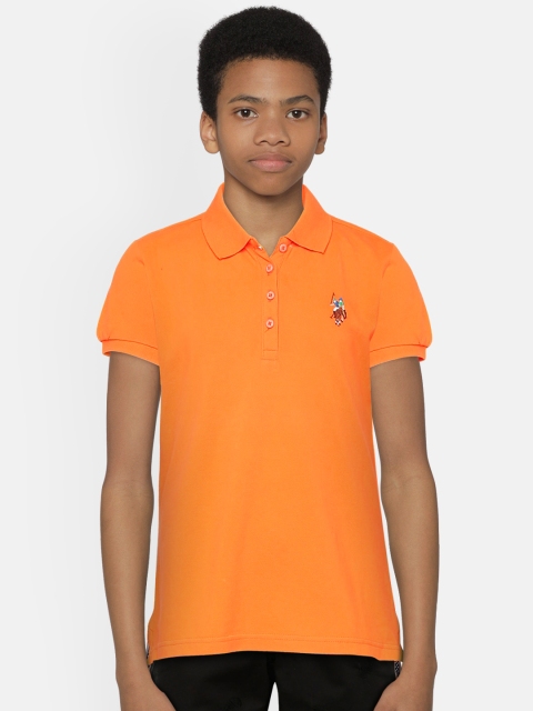 

U.S. Polo Assn. Kids Girls Orange Solid Polo Collar T-shirt