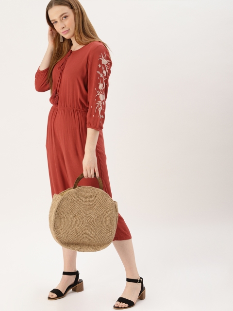 

DressBerry Women Rust Red Solid Culotte Jumpsuit
