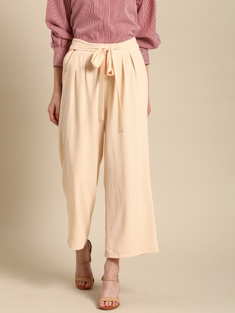 

DressBerry Women Peach-Coloured Solid Straight Cropped Palazzos