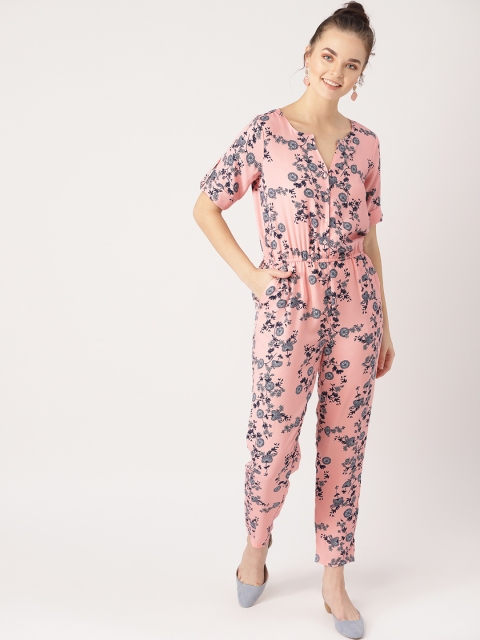 

DressBerry Women Pink & Navy Blue Printed Basic Jumpsuit