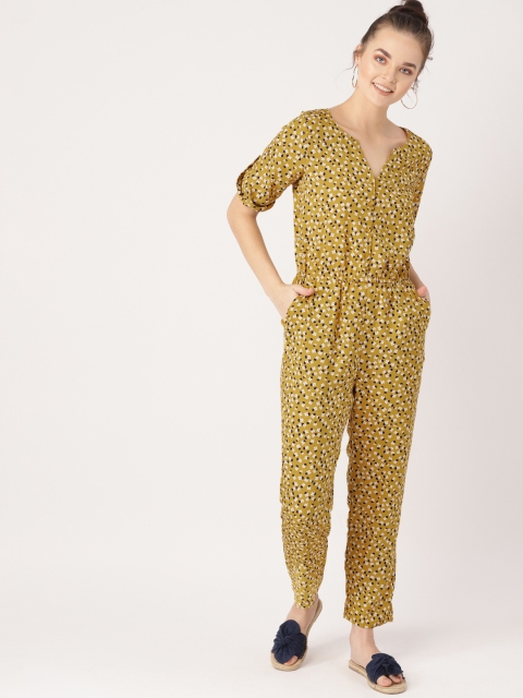 

DressBerry Women Mustard Yellow & Off-White Printed Basic Jumpsuit