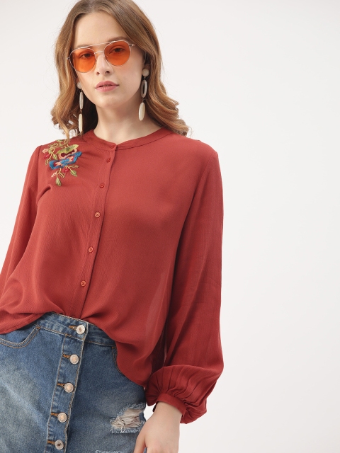

DressBerry Women Rust Red Solid Casual Shirt