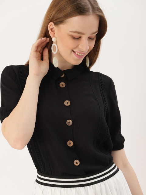 

DressBerry Women Black Solid Shirt Style Top