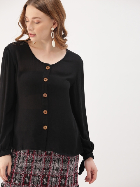 

DressBerry Women Black Solid Shirt Style Top