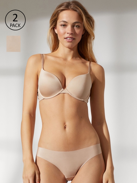 

H&M Women Solid 2-Pack Brazilian Briefs 0470789019, Beige