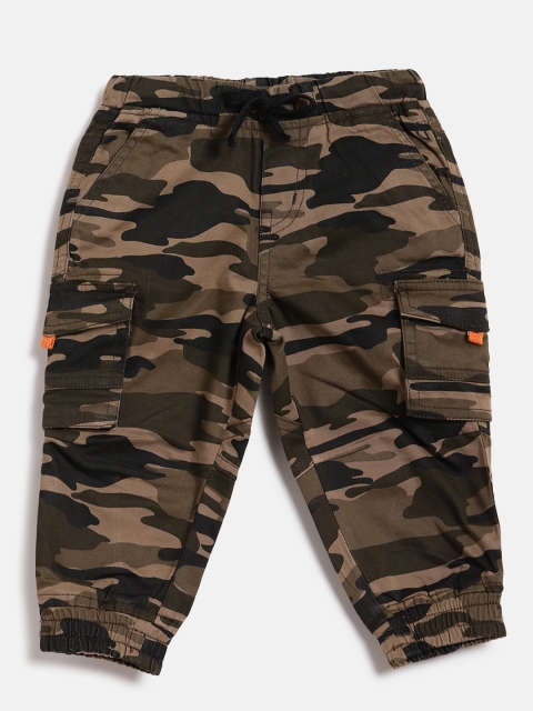 

Gini and Jony Boys Olive Green & Black Regular Fit Camouflage Print Cargo Joggers