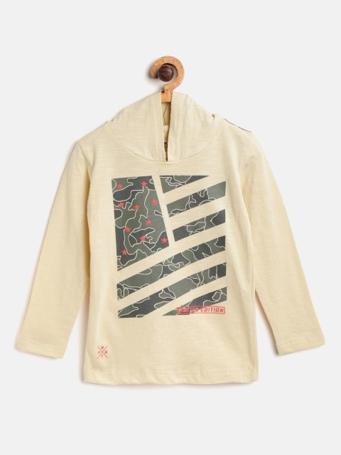 

Palm Tree Boys Beige & Olive Green Printed Hooded T-shirt