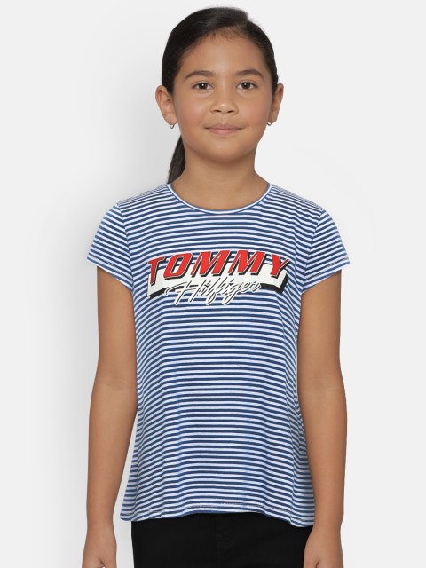 

Tommy Hilfiger Girls Blue & Off White Striped Round Neck T-shirt