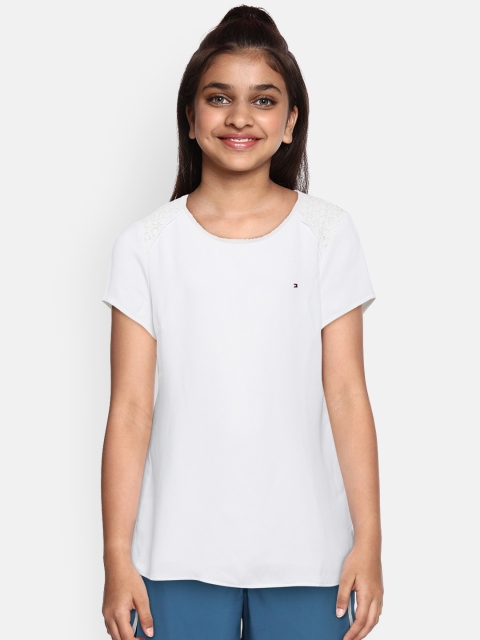 

Tommy Hilfiger Girls White Solid Top With Lace Insert Detail