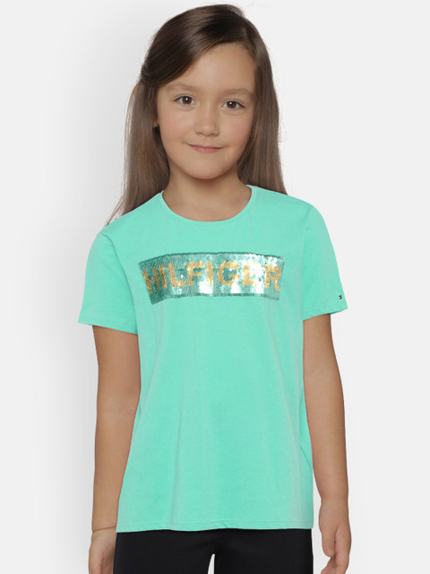 

Tommy Hilfiger Girls Green Self Design Round Neck T-shirt