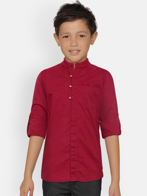 

Palm Tree Boys Maroon Regular Fit Solid Casual Shirt
