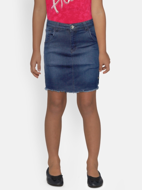 

Gini and Jony Girl Navy Blue Solid Denim Straight Skirt