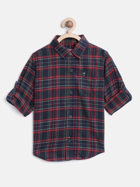 

Palm Tree Boys Navy Blue & Red Regular Fit Checked Casual Shirt