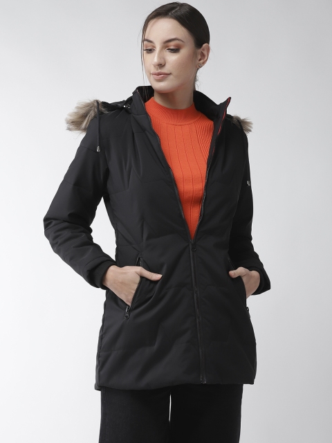 

Fort Collins Women Black Solid Parka Jacket with Detachable Hood