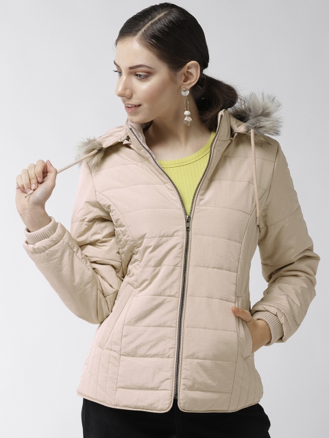

Fort Collins Women Beige Solid Parka Jacket with Detachable Hood