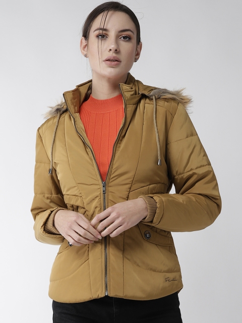 

Fort Collins Women Khaki Solid Parka Jacket with Detachable Hood