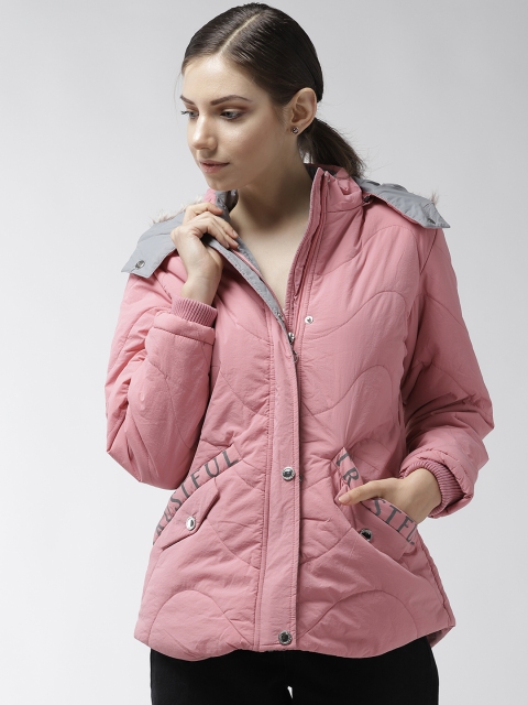 

Fort Collins Women Pink Solid Parka Jacket with Detachable Hood