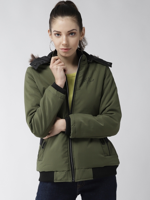 

Fort Collins Women Olive Green Solid Parka Jacket with Detachable Hood