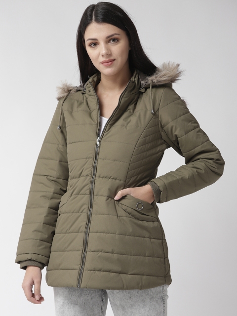 

Fort Collins Women Olive Green Solid Hooded Parka Jacket