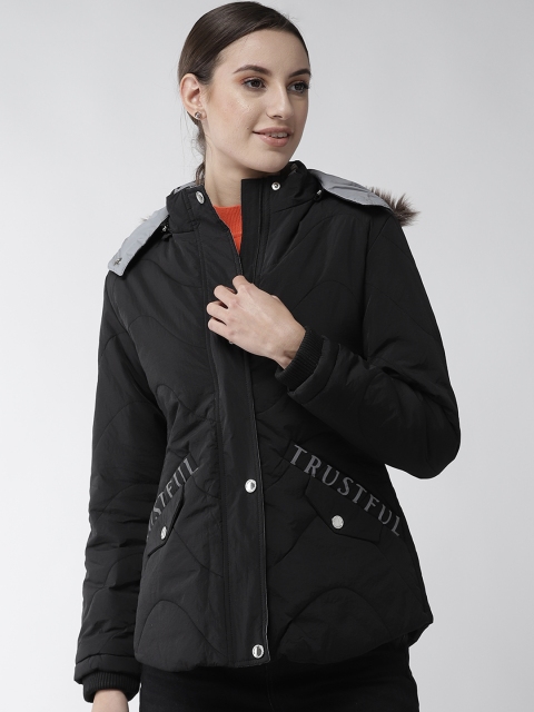 

Fort Collins Women Black Solid Parka Jacket with Detachable Hood