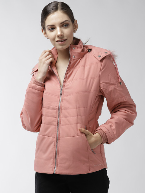 

Fort Collins Women Pink Solid Parka Jacket with Detachable Hood